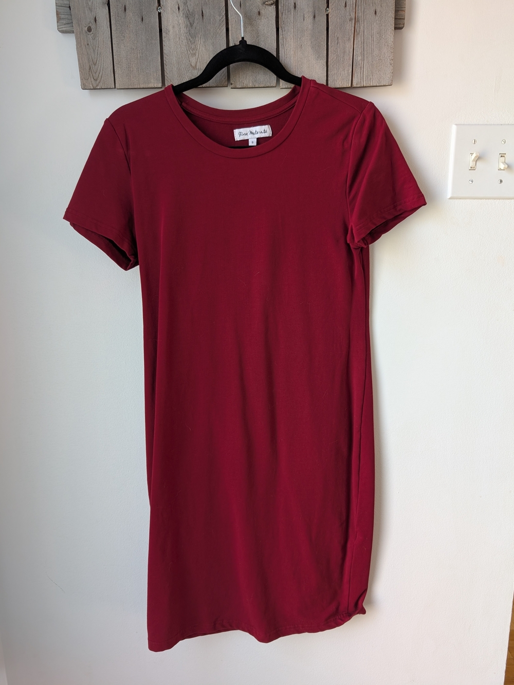 Classic Short Sleeve Midi Maternity Tee Dress in Deep Red